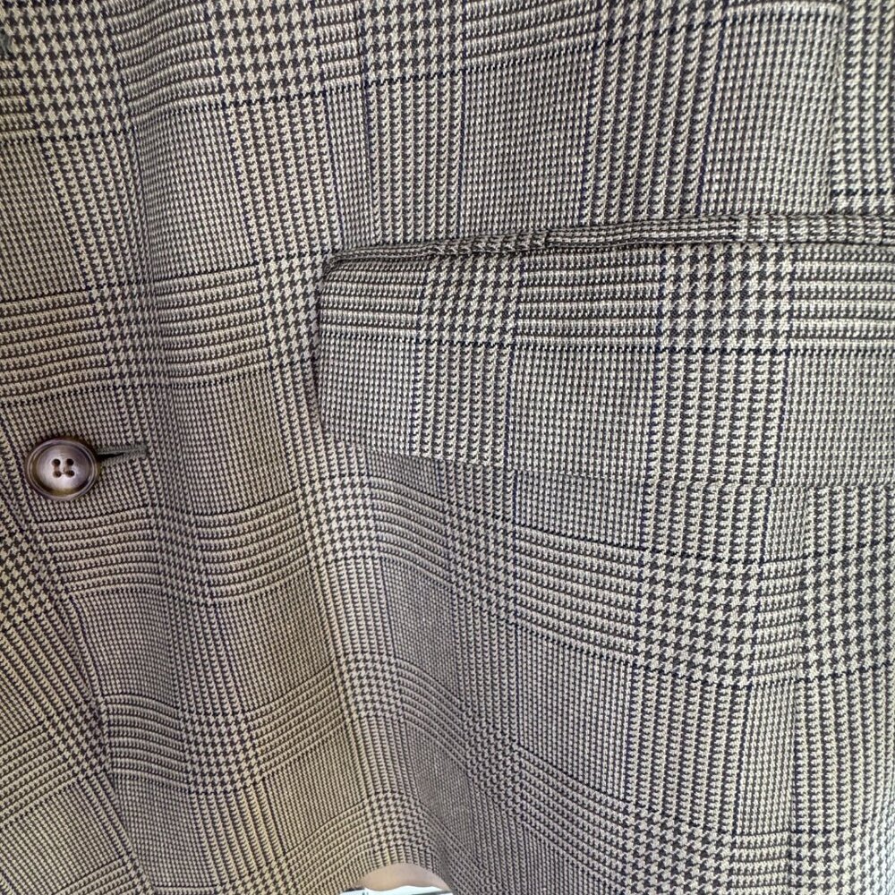 Brandini Le Collezioni Mens 41R Wool Silk Plaid Blazer Three Button Brown Canada - Picture 12 of 13